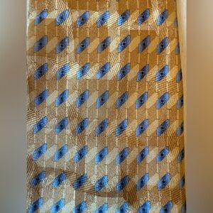Vintage Carlos Devender 100% Silk Necktie Handmade Gold & Blue Geometric Pattern
